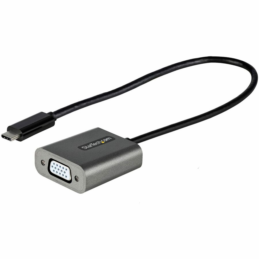 StarTech.com USB C to VGA Adapter, 1080p USB Type-C to VGA Adapter Dongle, USB-C to VGA Monitor/Display Video Converter, 12" Long Cable - USB-C to VGA adapter dongle supports 1920x1200p/1080p/HBR2 - 12in long cable - Tested with a range of VGA monitors/displays/projectors - USBC to VGA Video converter is Thunderbolt 3 compatible - OS independent - Upgraded version of CDP2VGA