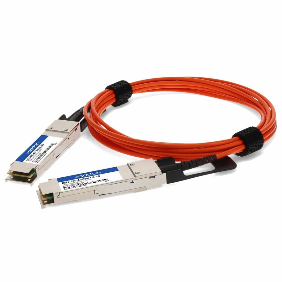 AddOn MSA and TAA Compliant 40GBase-AOC QSFP+ to QSFP+ Orange Active Optical Cable (850nm, MMF, 3m)