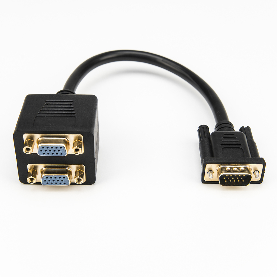 Rocstor Premium 1 ft VGA to 2x VGA Video Splitter Cable M/F - DB-15 Male - DB-15 Female - Black