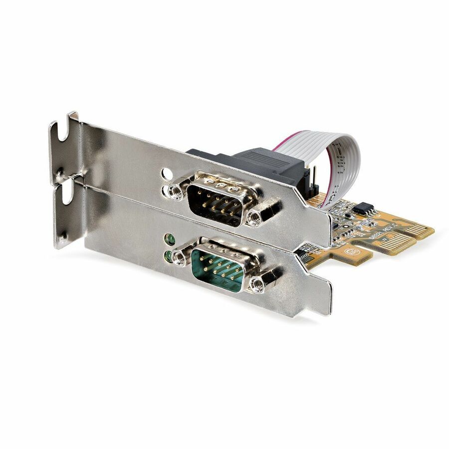 StarTech.com 2-Port PCI Express Serial Card, Dual Port PCIe to RS232 (DB9) Serial Card, 16C1050 UART, COM Retention, Windows & Linux - Connect serial RS232 (DB9) devices with this PC Serial Card. Supports 16C1050 UART - PCI Express serial card with LED activity lights - The UART PCIe supports 5/12V over pin 9 - Keep using legacy hardware with this dual serial port interface card