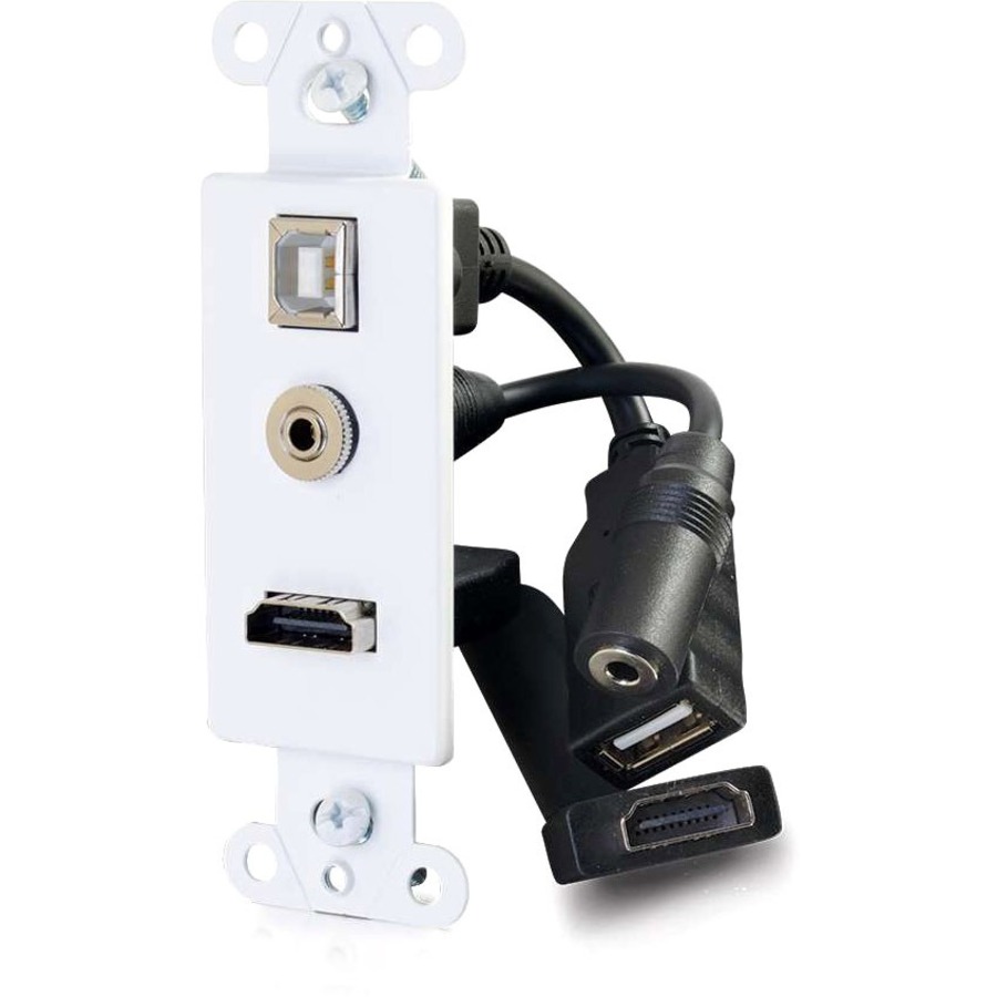 C2G Decorative HDMI Wall Plate with USB and 3.5mm White - Wall Mount - White - Polyvinyl Chloride (PVC) - 1 x HDMI Port(s) - 1 x Mini-phone Port(s)