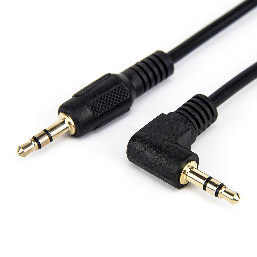 Rocstor Premium Slim 3.5mm to Right Angle Stereo Audio Cable 10 ft - M/M - Mini-phone Male Stereo Audio - Mini-phone Male Stereo Audio Male to Right Angle Male- .3m - Black - For Smartphone, Mobile Phones, iPhone (with Headphone Jack), iPod AND MP3 PLAYER