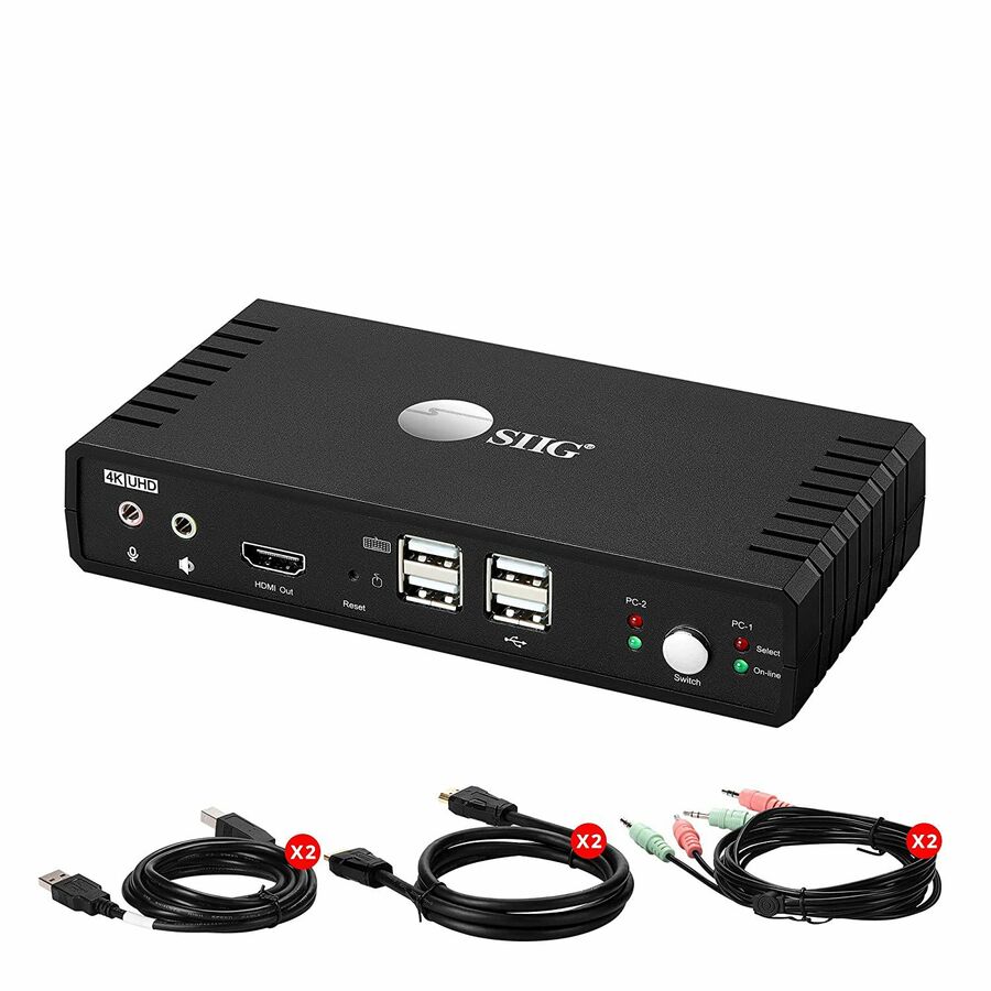 SIIG 2 Port 4K60Hz HDMI 18Gbps Video Console KVM Switch with USB 2.0