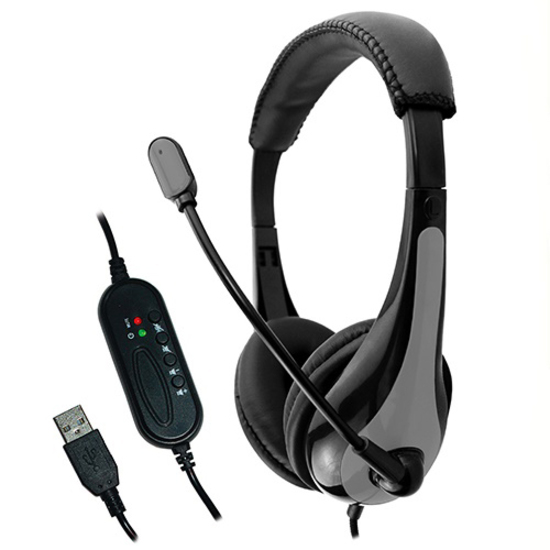AVID AE-39 USB HEADSET WITH MIC & INLINE CONTROLS, GRAY