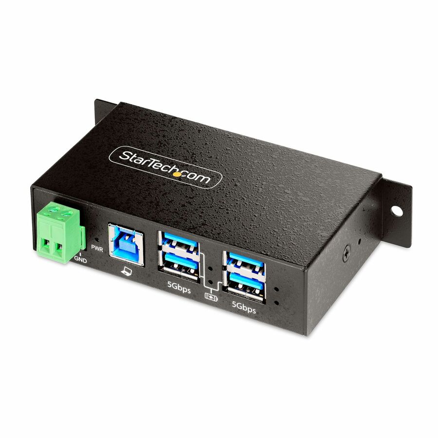 StarTech 4-Port Managed USB Hub, Heavy Duty Metal Industrial Housing, ESD & Surge Protection, Wall/Desk/Din-Rail Mount, USB 5Gbps, TAA