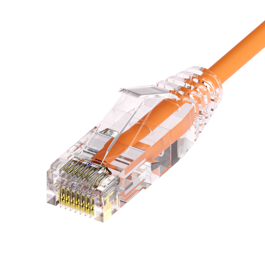 Unirise ClearFit Slim 28AWG Cat6A Patch Cable, Snagless, Orange, 20ft