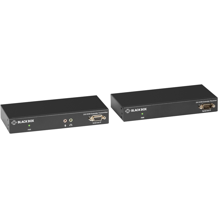 Black Box KVX Series KVM Extender Kit over CATx - DVI-D, USB 2.0, Serial, Audio, Local Video - 1 Computer(s) - 1 Local User(s) - 1 Remote User(s) - 330 ft Range - 1920 x 1200 Maximum Video Resolution - 2 x Network (RJ-45) - 5 x USB - 3 x DVI - 5 V DC Input Voltage - TAA Compliant