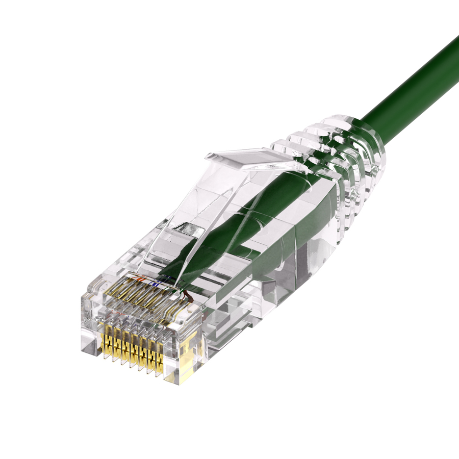 Unirise ClearFit Slim 28AWG Cat6A Patch Cable, Snagless, Green, 15ft