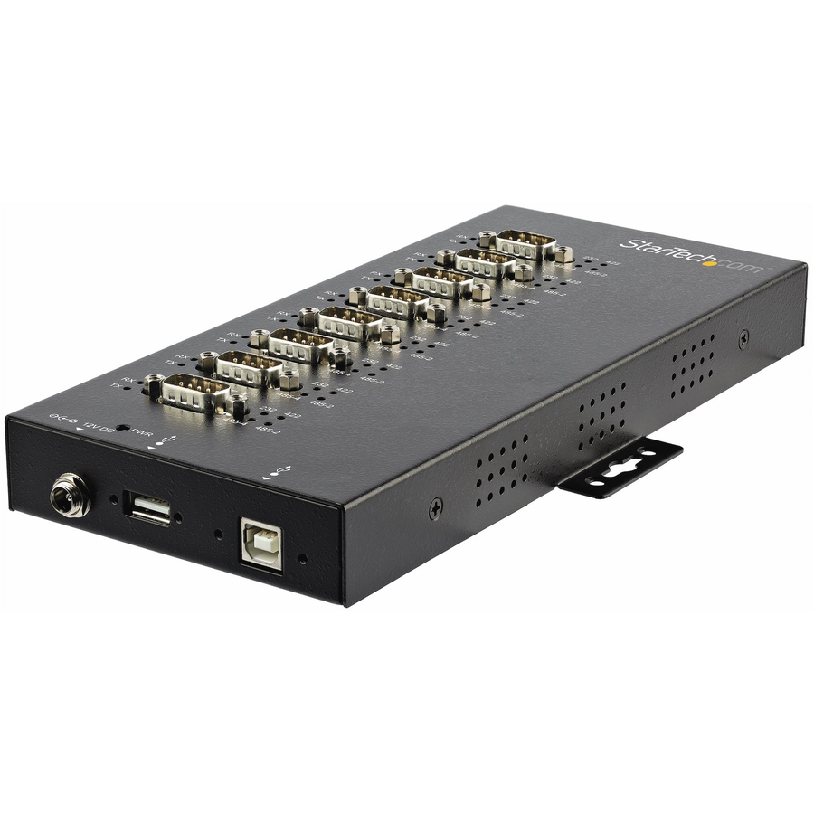 StarTech.com USB to RS232/RS485/RS422 8 Port Serial Hub Adapter - Industrial Metal USB 2.0 to DB9 Serial Converter - Din Rail Mountable - Industrial 8 port serial hub 15kV Level 4 ESD - IP30 rating Metal USB to serial adapter converter w/ each DB9 port set to RS232/RS422/RS485(2wire/4wire) baud rates up to 921.6Kbps - Desk/wall/DIN rail mount - 6ft USB cable - 12V power adapter/5V USB