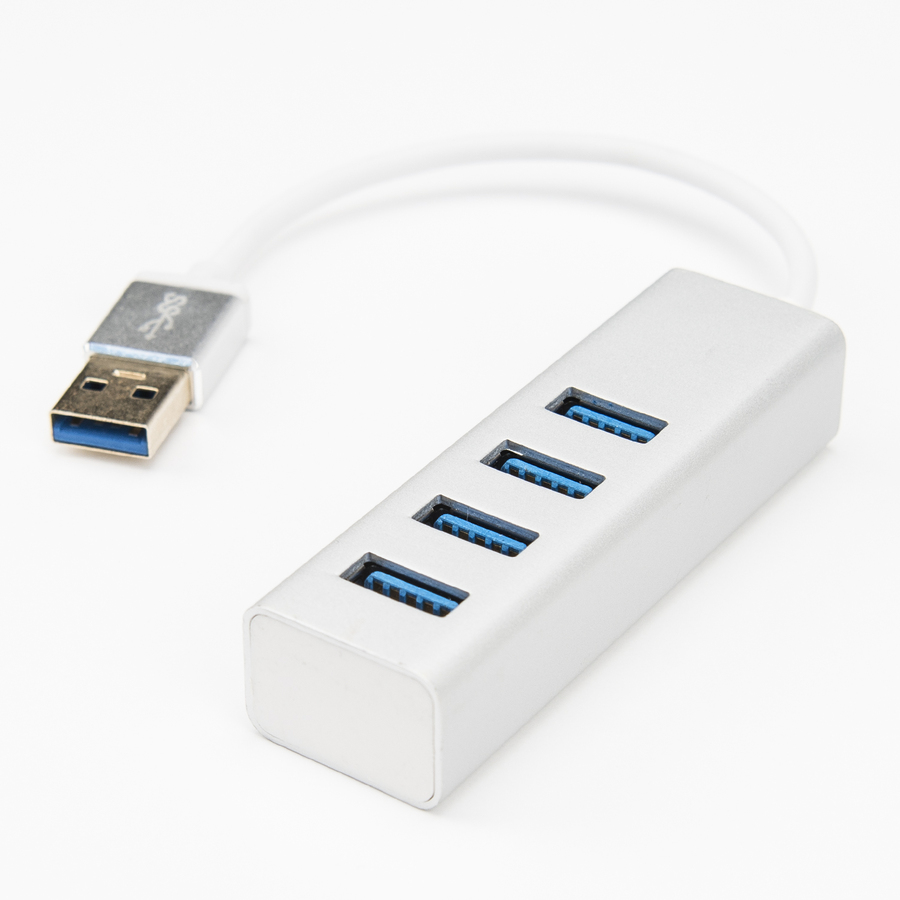 Rocstor Premium Portable 4 Port SuperSpeed Mini USB 3.0 Hub - Aluminum Silver - USB - External - 4 USB Ports Female - 4 USB 3.0 Ports - PC, Mac - 6 in Mini Hub with Built-in SuperSpeed Cable 5Gbps