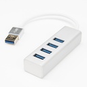 Rocstor Premium Portable 4 Port SuperSpeed Mini USB 3.0 Hub - Aluminum Silver - USB - External - 4 USB Ports Female - 4 USB 3.0 Ports - PC, Mac - 6 in Mini Hub with Built-in SuperSpeed Cable 5Gbps