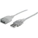 USB-A to USB-A Extension Cable, 1.8m, Male to Female, 480 Mbps (USB 2.0), Hi-Speed USB, Translucent Silver, Lifetime Warranty