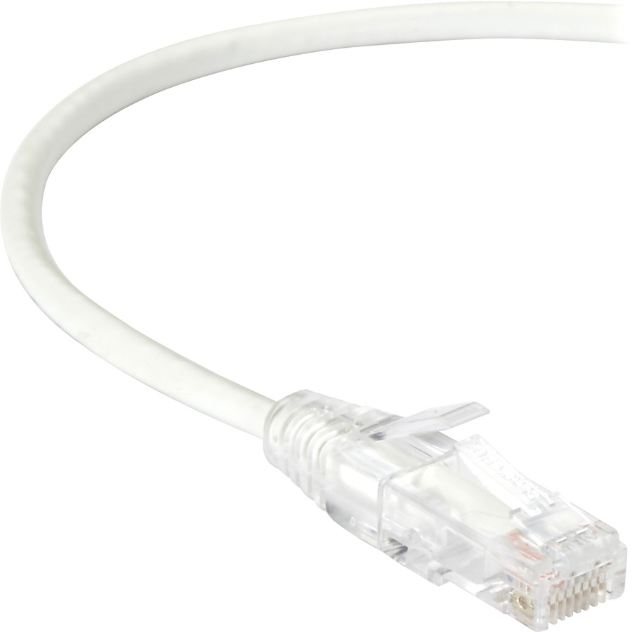 Black Box Slim-Net Cat.6 UTP Patch Network Cable - 7 ft Category 6 Network Cable for Patch Panel, Wallplate, Network Device - First End: 1 x RJ-45 Network - Male - Second End: 1 x RJ-45 Network - Male - 10 Gbit/s - Patch Cable - Gold Plated Contact - CM - 28 AWG - White