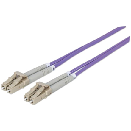 Intellinet Network Solutions Fiber Optic Patch Cable, LC/LC, OM4, 50/125, Multimode, Duplex, Violet, 3 ft (1 m)