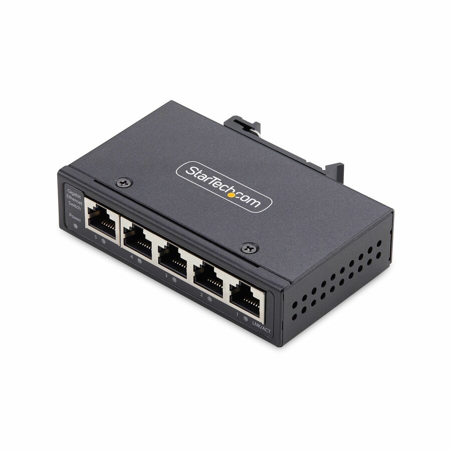 StarTech 5-Port Unmanaged Industrial Network Switch, 10/100/1000 Ethernet, DIN Rail/Wall-Mount, IP30 Rated, -40F-167F, 9~60V DC, TAA