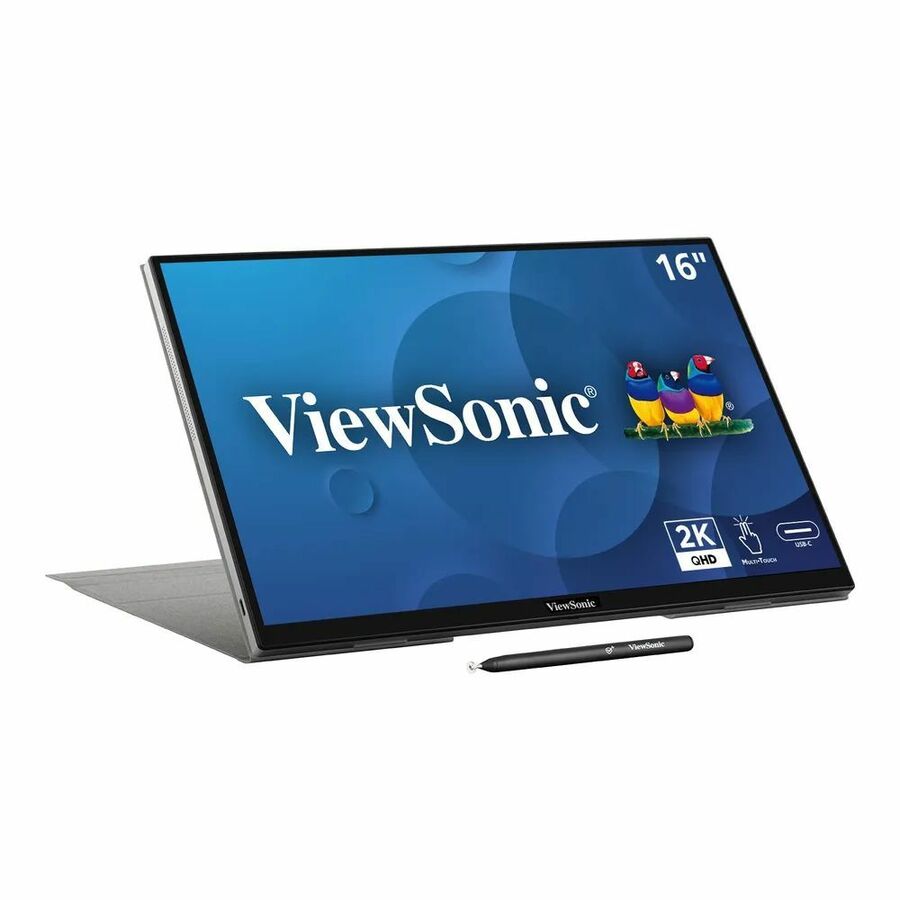 ViewSonic TD1656-2K 16 Inch WQXGA 1600p IPS Touchscreen Portable Monitor with 2 Way Powered 65W USB C, and Built-in Stand with Smart Cover