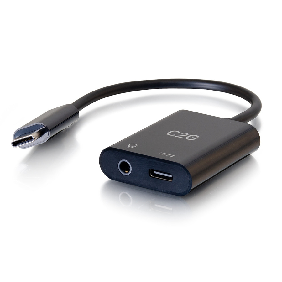 C2G USB C Multiport Adapter - USB C to Aux + USB C to C - Power Delivery up to 100W