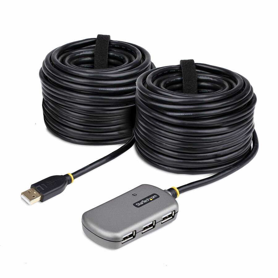 StarTech USB Extender Hub, 24m USB 2.0 Extension Cable w/ 4-Port USB-A Hub, Active/Bus Powered USB Repeater Cable, ESD Protection, TAA