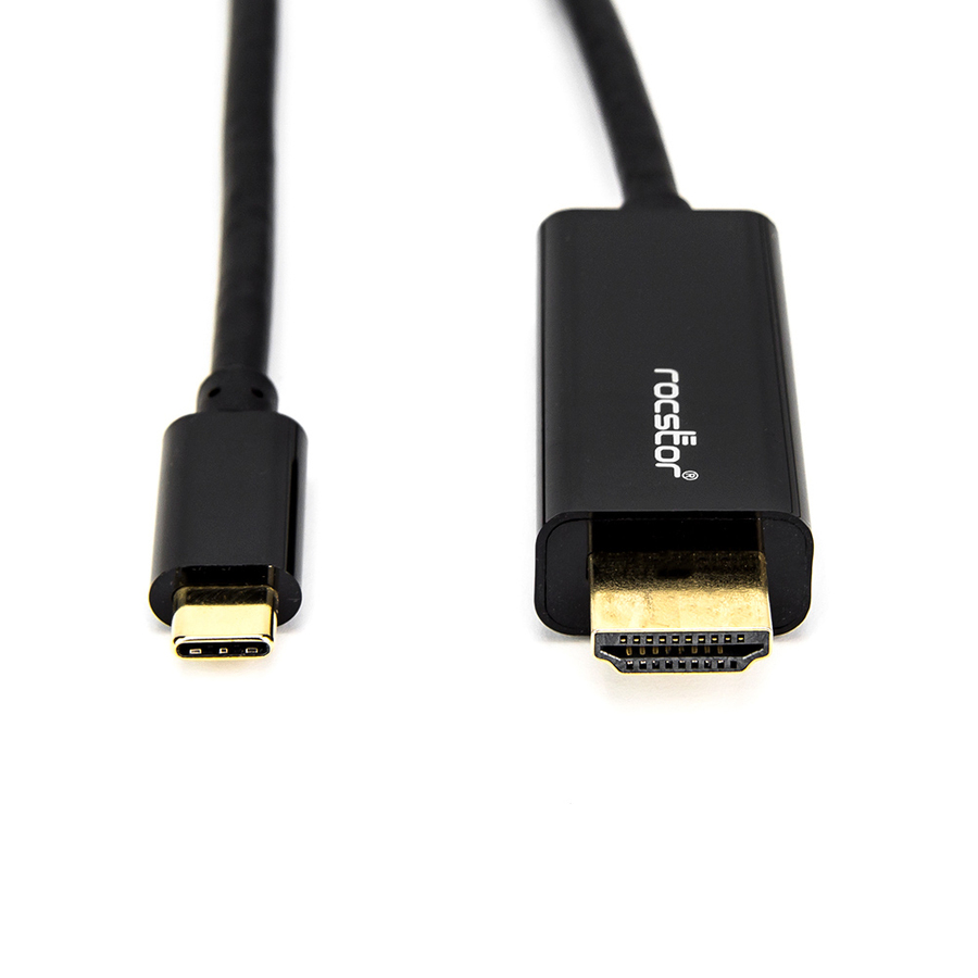 Rocstor premium 6ft USB-C to HDMI Cable M/M - USB Type-C to HDMI Male to Male 6 ft (2m) - USB Type C supports up to 4K 30Hz - USB-C to HDMI cable for Notebooks, Computers, Projector, Monitor, Workstation, Audio/Video Devices, Chromebook, MacBook Pro, MacBook, TV - Retail Pack - 1 x Type C Male USB - 1 x HDMI Male Digital Audio/Video - Black CABLE USB-C TO HDMI 4K