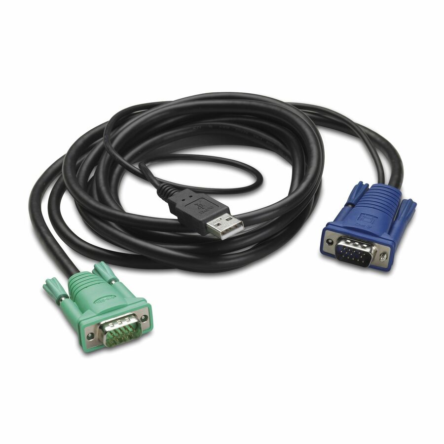 APC Integrated Rack LCD/KVM USB Cable - 10ft (3m) - 12 ft KVM Cable - First End: 1 x 15-pin HD-15 - Male - Second End: 1 x 15-pin HD-15 - Male, 1 x USB 2.0 Type A - Male - Black, Blue, Green
