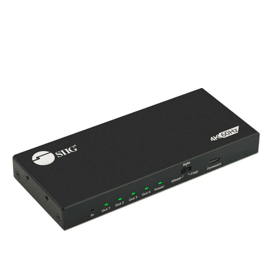 SIIG 4 Port HDMI 2.0 4K 60Hz HDR Splitter with EDID and Downscaling Feature