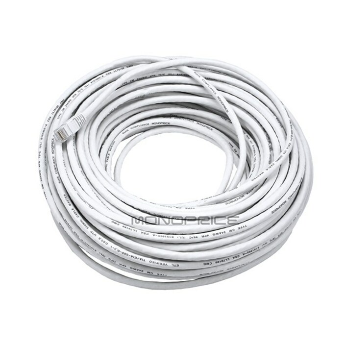 Monoprice 100FT 24AWG Cat6 550MHz UTP Ethernet Bare Copper Network Cable - White