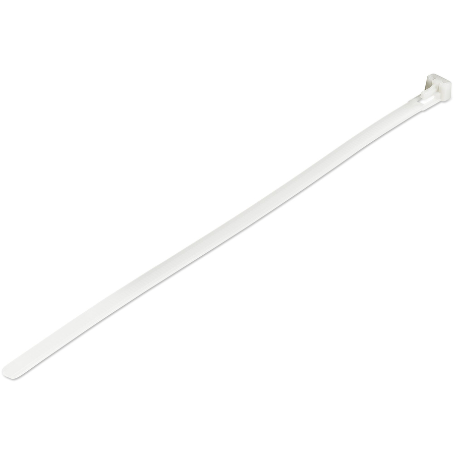 StarTech 10"(25cm) Reusable Cable Ties, 2-1/2"(65mm) Dia. 50lb(22Kg) Tensile Strength, Nylon, In/Outdoor, UL, 100 Pack, White, TAA