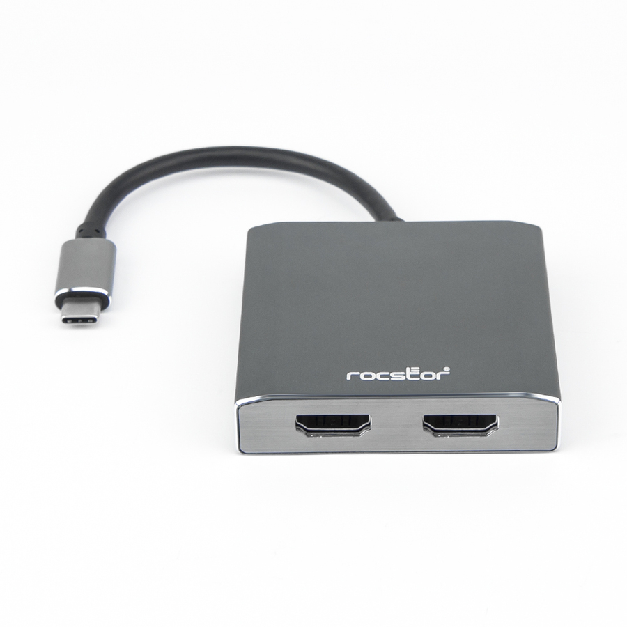 Rocstor Premium USB-C to Dual HDMI Multi Monitor Adapter - 4K 30Hz - USB Type- C 2-Port MST Hub - for Mac and Windows - 4Kx2K Resolutions up to 3840x2160 @ 30Hz - for MacBook Pro, Notebook/Desktop PC - USB-C to 2x HDMI Splitter - ALUMINUM DUAL HDMI ADAPTER 4K@30Hz MAC AND WINDOWS