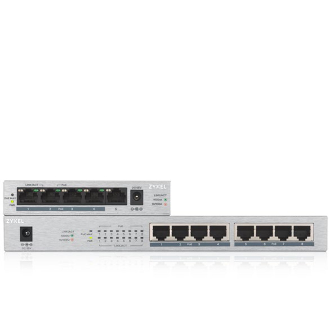 Zyxel 8 Port Gigabit Ethernet Unmanaged POE+ Switch | 8 x PoE+ @ 60W | Plug & Play | Sturdy Metal w/Shielded Ports | Desktop or Wall-Mount | Fanless | Lifetime Warranty | Ethernet Splitter | GS1008HP