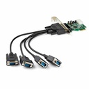 StarTech.com 4-port PCI Express RS232 Serial Adapter Card - PCIe to Serial DB9 RS-232 Controller Card - 16950 UART - Windows/Linux - 4 port PCI Express RS232 serial controller card w/16950 UART/ASIX AX99100 - Bi-directional speeds 921.6Kbps/port | 256 byte FIFO | 9th data bit - Pin 9 pwr out 5v/12v/none w/up to 2A total - Std bracket (low profile incl); Breakout cable - Win/Linux