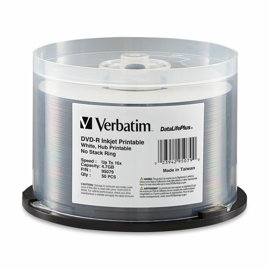 Verbatim DataLifePlus 95079 DVD Recordable Media - DVD-R - 16x - 4.70 GB - 50 / Pack - White