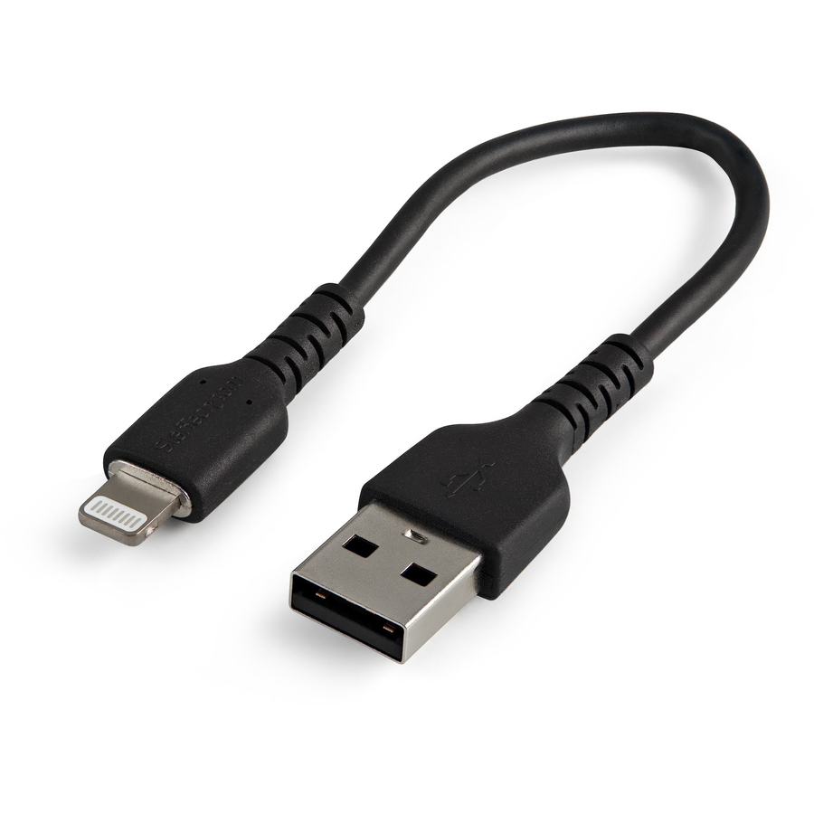 StarTech 6 inch/15cm Durable Black USB-A to Lightning Cable, Rugged Heavy Duty Charging/Sync Cable for Apple iPhone/iPad MFi Certified