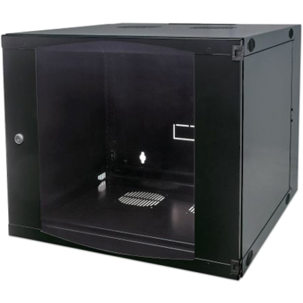 19" Network Cabinet - Wall Mount (Double Section Hinged Swing Out), 12U, 600mm Deep, Black, Flatpack, Max 30kg, Swings out for access to back of cabinet when installed on wall, Rack, Usable Depth 385mm, Parts for wall installation not included