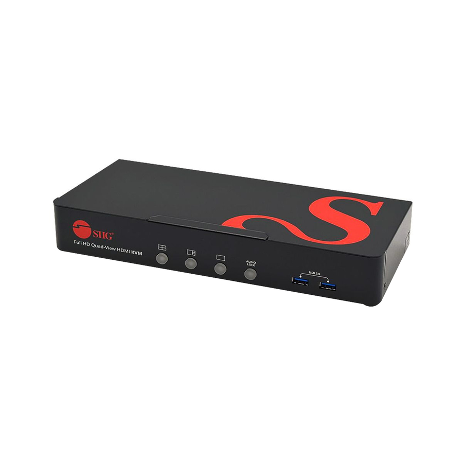 SIIG Full HD Quad-View 1080p HDMI KVM Switch MultiView Processor - Allows you to control 4 Port HDMI computers using one keyboard and mouse - HDMI 1080p/ 4 USB-A Hub 5Gbps/ 2 USB HID/ Microphone input/ Stereo audio output/ DIP switch/ Switch button/ Hotkeys/ Mouse roaming/ Full screen/ Firmware Upgradeable/ Audio Lock Function - MultiView Processor Quad-View 4-in-1 Display - KVM Switch with Quad Screen - Metal Housing - ESD Protection - KVM cable included - 3 years warranty - TAA Compliant