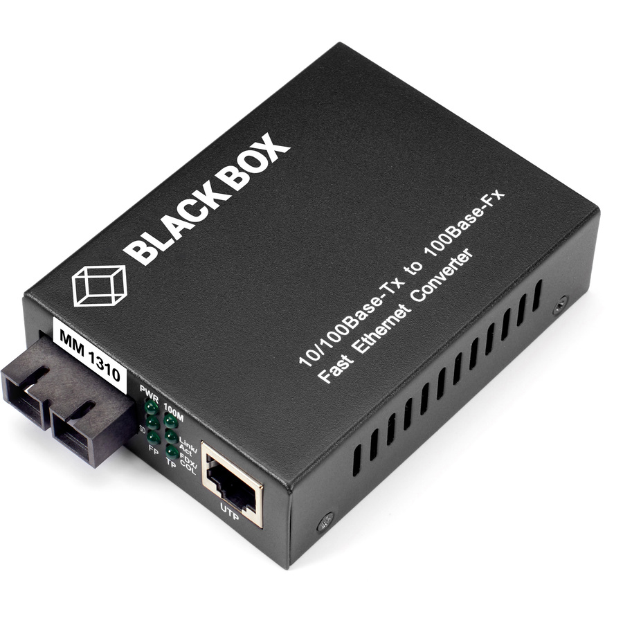 Black Box Pure Networking Fast Ethernet (100-Mbps) Media Converter - 1 x Network (RJ-45) - 1 x SC Ports - DuplexSC Port - Multi-mode - 1310 nm Fiber - Fast Ethernet - 10/100Base-TX, 100Base-FX - 2 km - AC Adapter - Standalone, Rack-mountable