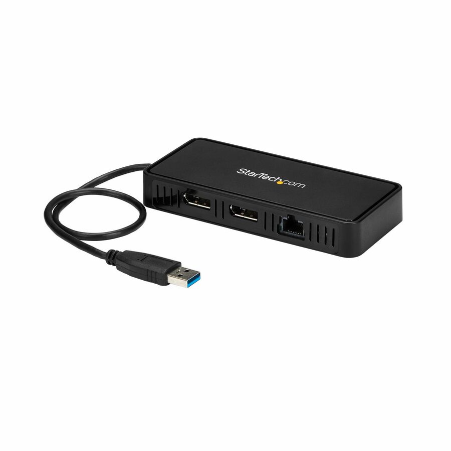 StarTech.com USB 3.0 Mini Dock - Dual Monitor USB Type-A Laptop Docking Station - DisplayPort 4K 60Hz & Gigabit Ethernet - 1' (30cm) cable - USB 3.0 mini dock with dual monitor DisplayPort 4K 60Hz / Gigabit Ethernet - DisplayLink certified - Bus powered USB docking station - 1ft attached cable - Compatible w/ USB Type-A laptops/ultrabooks - Works w/ Windows Chrome OS - Auto driver setup