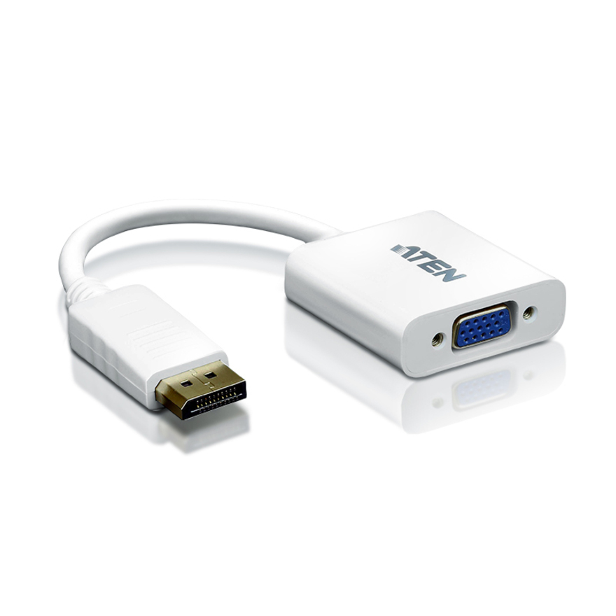 Aten DisplayPort to VGA Adapter - DisplayPort/VGA for Notebook, Video Device, TV - 1 Pack - 1 x DisplayPort Male Digital Audio/Video - 1 x HD-15 Female VGA - White