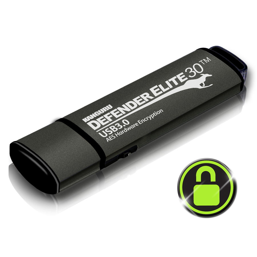 Kanguru Defender Elite30, Hardware Encrypted, Secure, SuperSpeed USB 3.0 Flash Drive, 64G