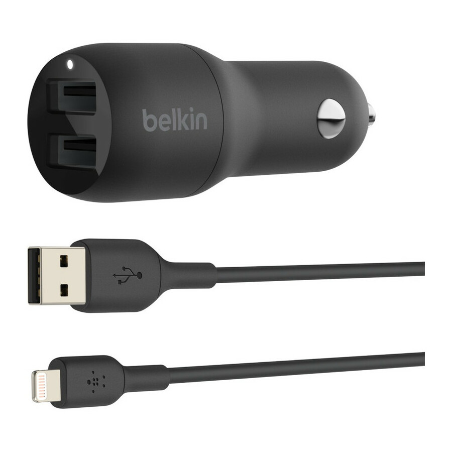 Belkin BoostCharge Dual USB-A Car Charger 24W (USB-A to Lightning Cable included)
