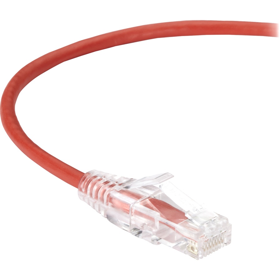 Black Box Slim-Net Cat.6 UTP Patch Network Cable - 12 ft Category 6 Network Cable for Patch Panel, Wallplate, Network Device - First End: 1 x RJ-45 Network - Male - Second End: 1 x RJ-45 Network - Male - 10 Gbit/s - Patch Cable - Gold Plated Contact - CM - 28 AWG - Red