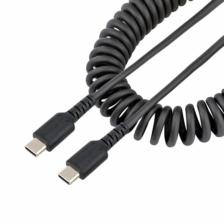 StarTech 3.3ft (1m) USB-C Fast Charging Cable, Rugged, Coiled, Charge & Sync, 3A, USB 2.0, TPE Jacket and Aramid Fiber