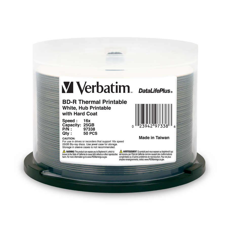 BD-R 25GB 16X DataLifePlus White Thermal Printable, Hub Printable - 50pk Spindle