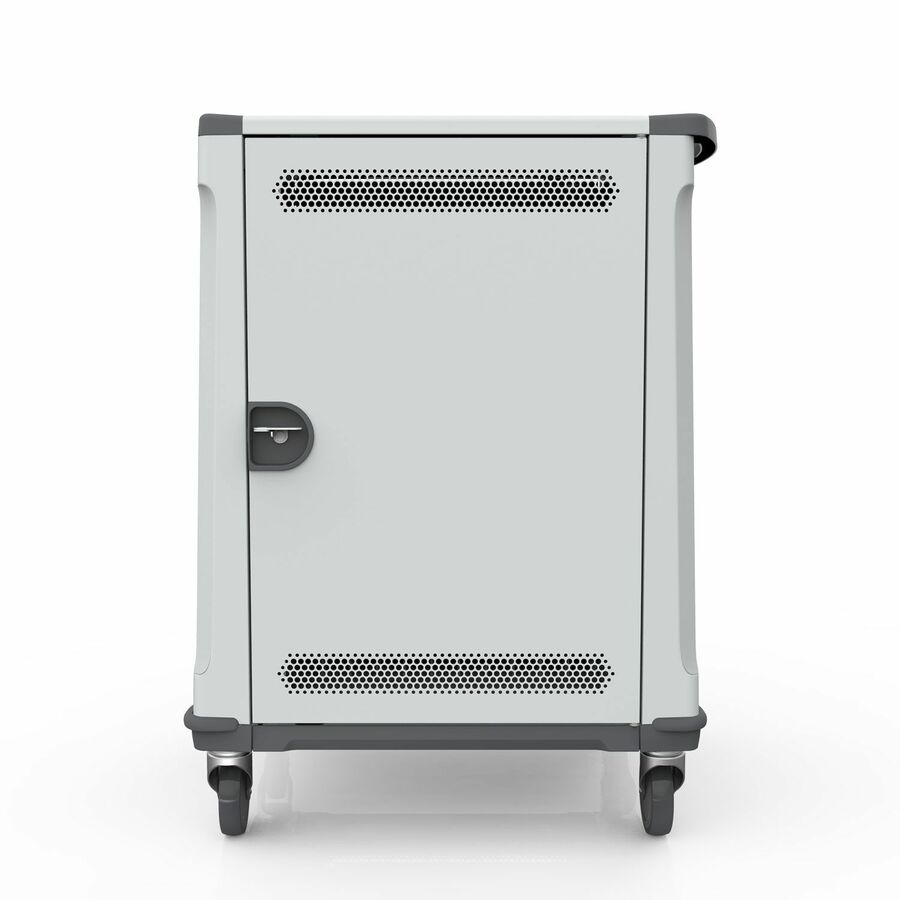 Rocstor Volt® C32 Charging Cart with Intelligent Power Charging - Up to 32 Device Intelligent Power Charging Cart for Notebooks, Chromebook®, MacBook®, and Macbook® Pro- 3 Slide-out shelves - Push Handle - 4 Heavy Duty 5" Casters - Steel Construction- 30" Width x 25.1" Depth x 40.7" Height - Silver - 5 Year Full Warranty - For up to 32 Devices MACBOOK®/CHROMEBOOK®/ NOTEBOOK UP TO 15.6"