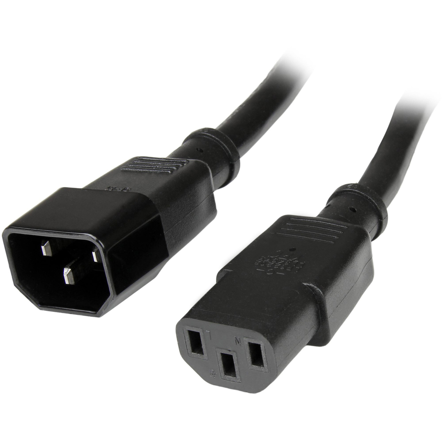 StarTech 10ft (3m) Heavy Duty Extension Cord, IEC C14 to IEC C13 Black Extension Cord, 15A 125V, 14AWG, Heavy Gauge Power Cable