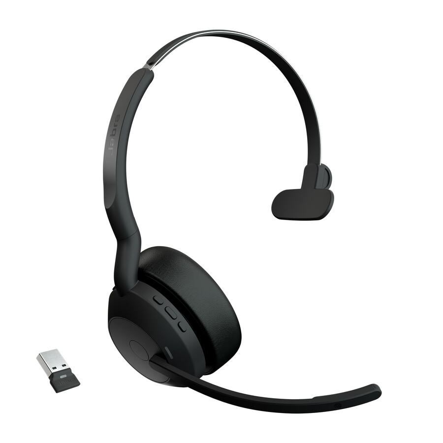 Jabra Evolve2 55 Headset - Mono - Wireless - Bluetooth - 98.4 ft - 20 Hz to 20 kHz - On-ear - Monaural - Supra-aural - MEMS Technology, Noise Cancelling Microphone - Noise Canceling