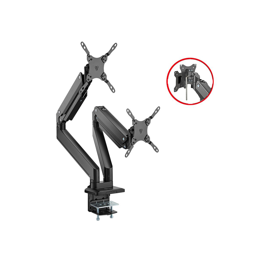 SIIG Dual Monitor Heavy-Duty Premium Aluminum Gas Spring Desk Mount - up to 43" - Dual Monitor Heavy-Duty Premium Aluminum Gas Spring Desk Mount - 17" to 43" , fits Two Flat/Curved Monitor, Full Motion Height Swivel Tilt Rotation Adjustable Monitor Arm, VESA 75x75, 100x100, 200x200, C-Clamp/Grommet/Cable Management