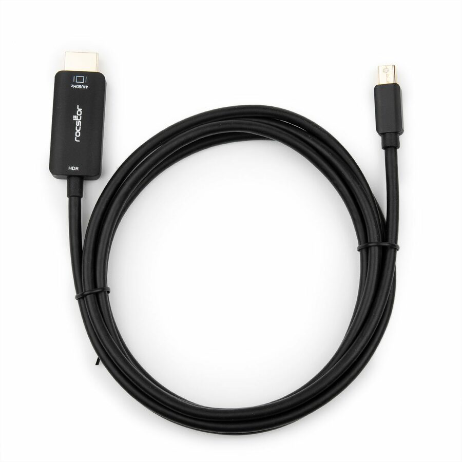 Rocstor Premium Mini DisplayPort to HDMI Cable M/M - 6 ft HDMI/Mini DisplayPort A/V Cable for MacBook, MacBook Air, Mac mini, MacBook Pro, Ultrabook, PC, Audio/Video Device, Notebook, Projector, MAC, Monitor - First End: 1 x 20-pin Mini DisplayPort 1.2 Digital Audio/Video - Male - Second End: 1 x 19-pin HDMI 2.0 Digital Audio/Video - Male - Supports up to 3840 x 2160 - Gold Plated Connector - Gold Plated Contact - Black - 1