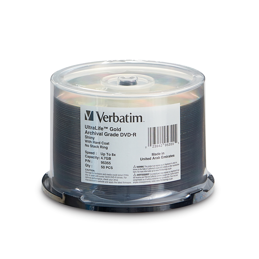 DVD-R 4.7GB 8X UltraLife Gold Archival Grade with Branded Surface and Hard Coat - 50pk Spindle