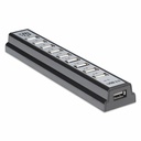 USB-A 10-Port Desktop Hub, 10x USB-A Ports, 480 Mbps (USB 2.0), Bus or AC Power, Hi-Speed USB, Black, Three Year Warranty