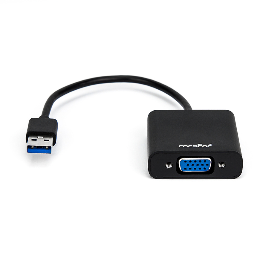 Rocstor Premium USB to VGA Adapter - USB 3.0 to VGA External USB Video Graphics Adapter for PC - Resolutions up to 1920x1200 1080p- 1x USB 3.0 Type A Male, 1 x VGA Female - 6" - Black - Compatible with PC USB GRAPHICS CARD ADAPTER
